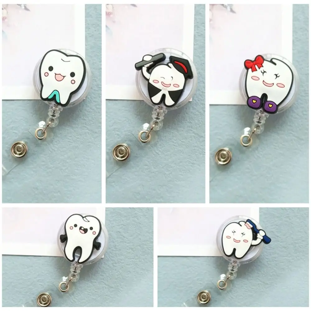 Dentist Teeth Badge Holder Work Card Name Tag Retractable Badge Reel Cute Teeth Shape ID Card Holder Nurse Doctor