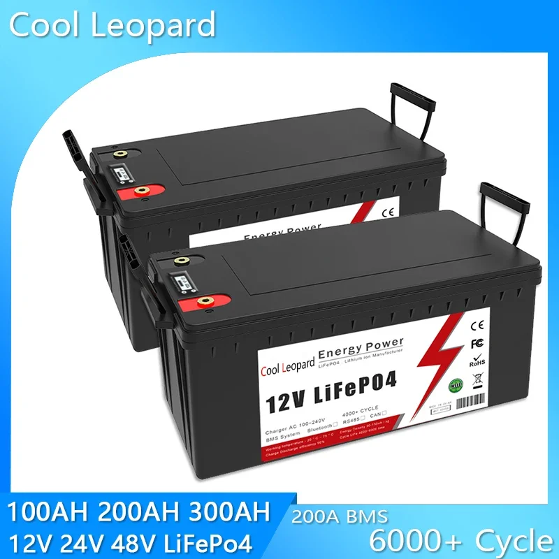 New 12V 24V 48V 100Ah 200Ah 300Ah LiFePo4 Battery Pack  Built-in BMS,For Solar RV Boat Lithium Iron Phosphate Batteries