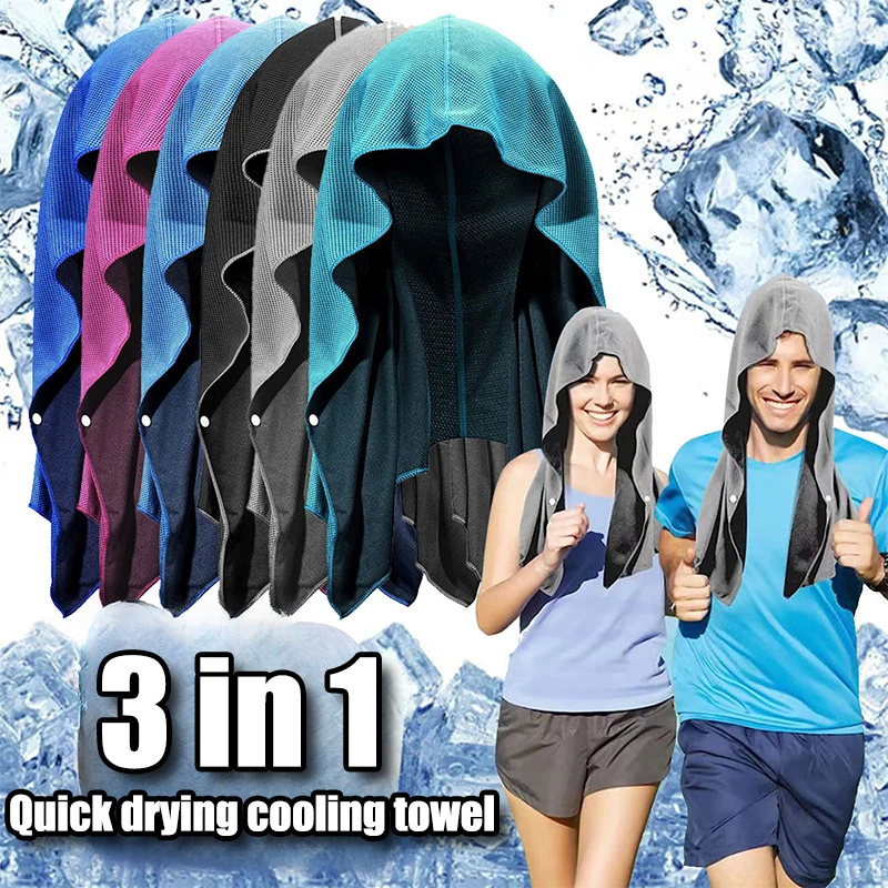 Summer Cooling Hoodie Towel Sweat-absorbent Cool Anti-UV Cycling Soft Cold Sensing Quick-drying Scarf for Fitness Hiking Fishing