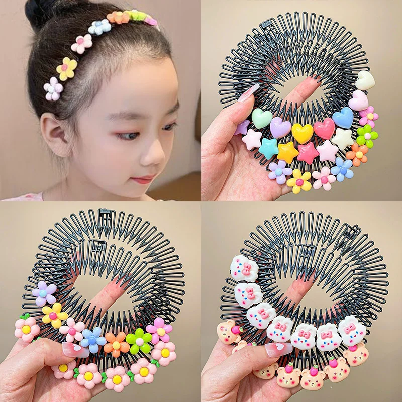 2/3pcs/set Cute Colorful Cartoon Round Plastic Hair Combs For Children Grls Sweet Hair Ornament Headband Lovely Hair Accessories