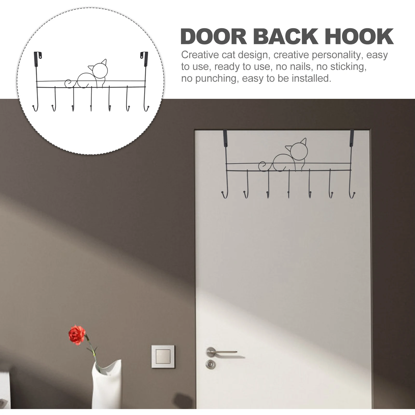 

Carbon Steel Hooks Hanging Clothes Towel Rack Bathroom Door Hanger Over The Door Creative Cat Design Waterproof RustProof