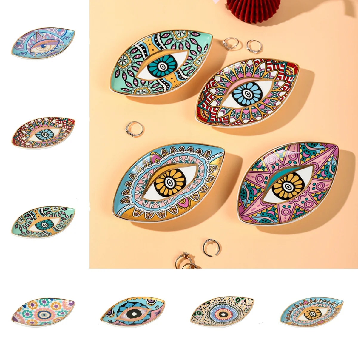 Turkish Evil Eye Tray Ceramic Jewelry Tray Trinket Dish Rings Earrings Necklaces Dish Decorative Plate Bowl Home Decor Lucky Eye