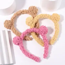 Cerceaux à cheveux en peluche avec oreilles d'ours pour filles, jolis bandeaux pour enfants, bande de sauna, accessoires pour cheveux, mode d'hiver