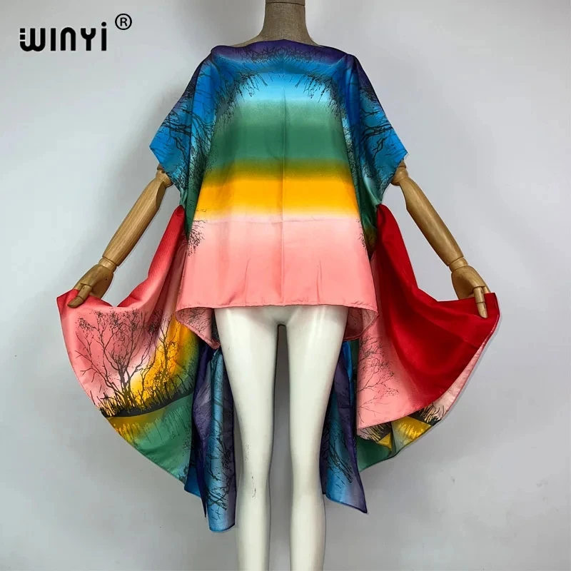 WINYI boho printy kobiety letnia moda impreza sukienka plażowa Africa Lady kaftan wakacje sexy kobiece okrycie plażowe do elegancka sukienka