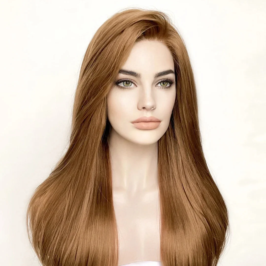 

Gluelesss 30inch 250% Density Brown Jewish 5x5 Silk Base European Human Hair Wigs Straight For Women with Baby Hair Preplucked