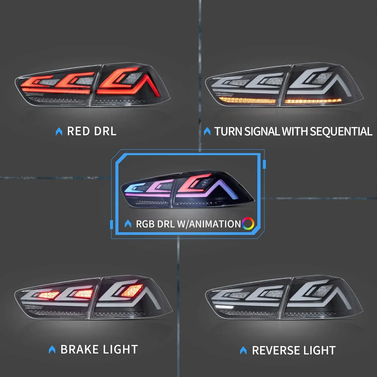 LED RGB Tail lights for Mitsubishi Lancer & EVO X 2008-2020with Start Up Animation Full LED with Sequential Turn Signal