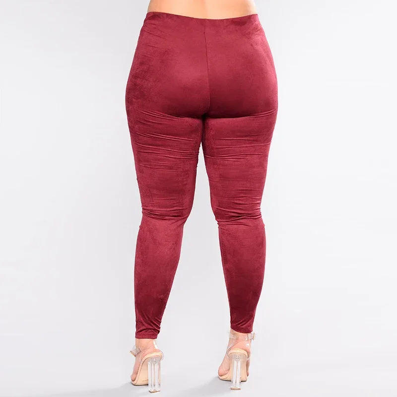 High Waist Skinny Suede Leather Pencil Pants Women Plus Size Seamless Leggings Office Ladies Bodycon Trousers Stretch 5XL Custom