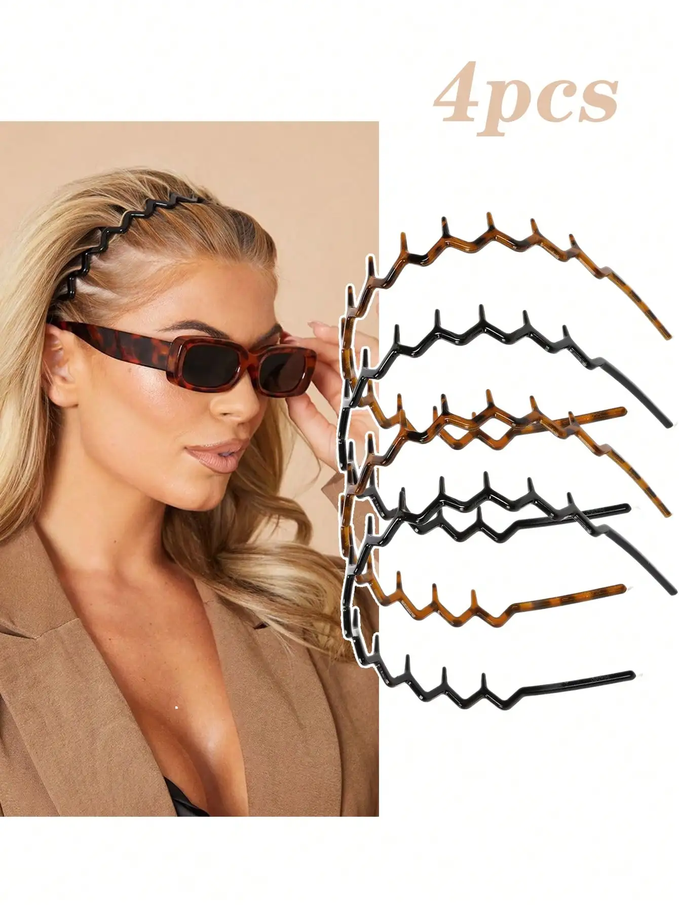 4 Packs Hair Hoop Zig Zag Headbands For Women Teen Girls Men, Plastic Hair Bands With Teeth Thin Zigzag Head Bands - Image 2