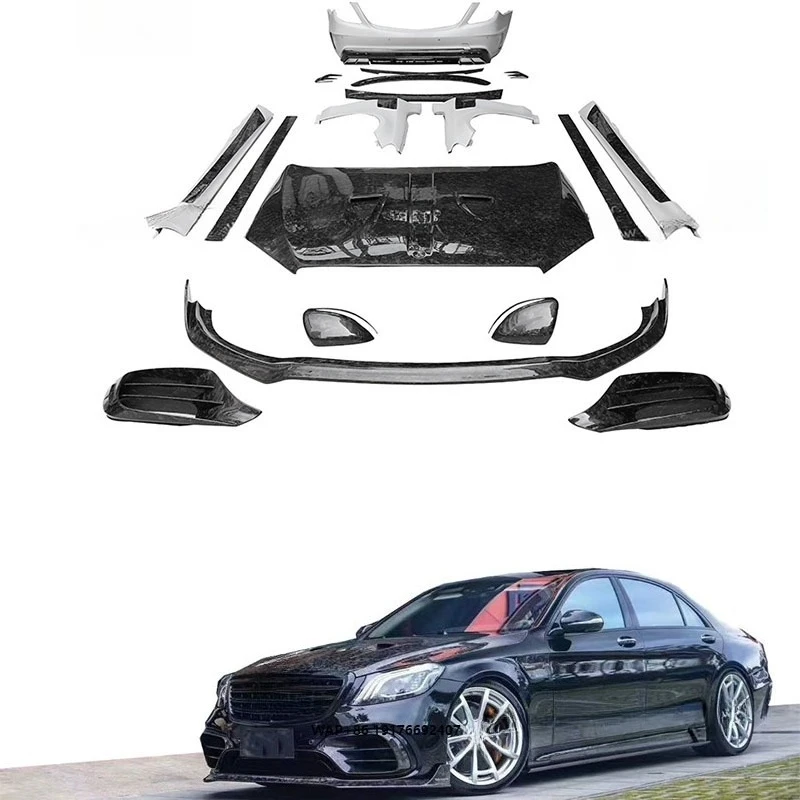 New MSY Style Forged Carbon Fiber Bodykit FRP W222 S63 Body Kit Engine Hood Front Lip Rear Bumper for Bens S Class