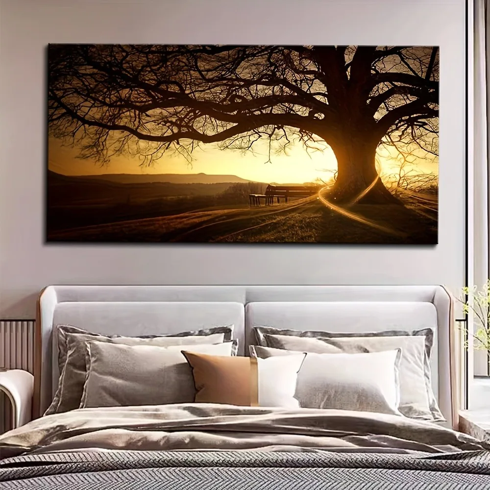 Modern forest landscape oil painting art print, 1.5 inch thick pine frame