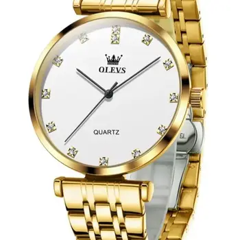 OLEVS luxury men's watches for man simple fashion original quartz movement watch waterproof gold stainless steel zircon scale