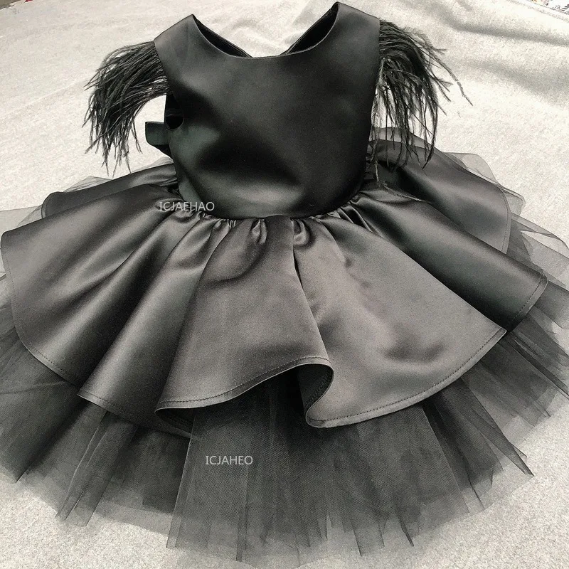 

Girls Black Evening Dress Puffy Tulle Pageant Party Wedding Children Birthday Clothes Princess Gown Kids Host Violin Performance