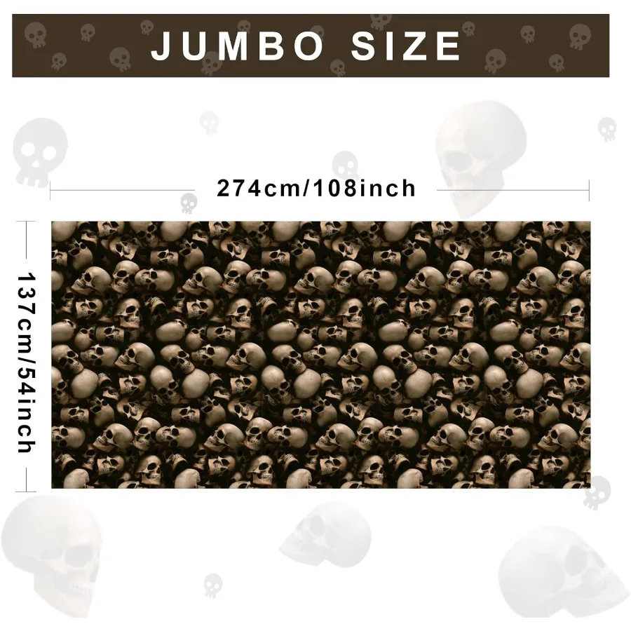 Toalha de mesa retangular de Halloween, 3 peças, tema de esqueleto de cemitério, 54x108 polegadas, superfície lisa à prova d'água, catacombas, sinal de caveira bac