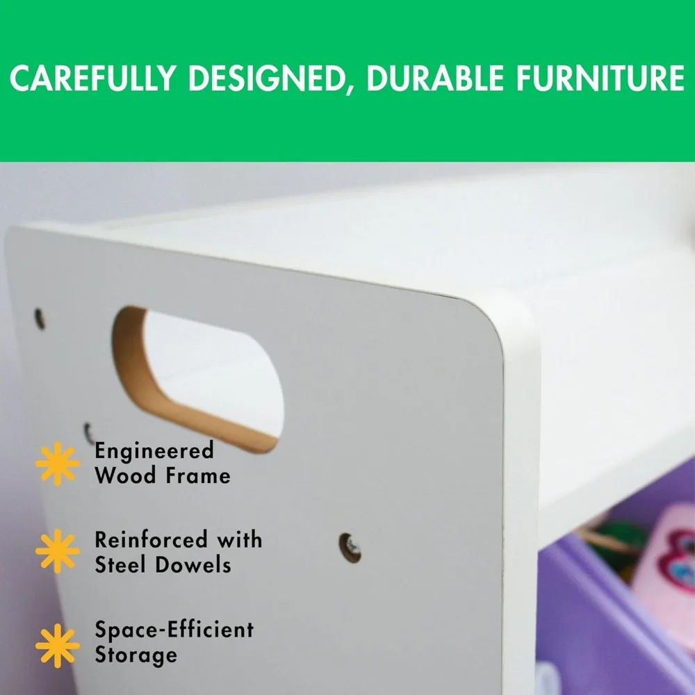 منظم تخزين ألعاب الأطفال مع 9 صناديق قابلة للإزالة، رف كتب أبيض/وردي/أرجواني/أكوا لغرف اللعب والحضانات