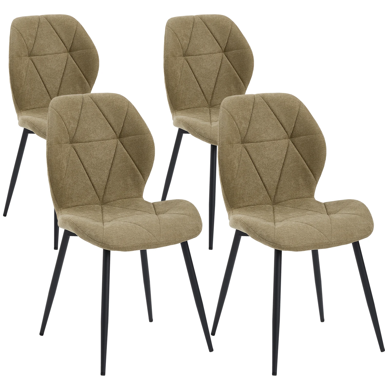 GrandCA HOME Set van 2/4/6 moderne eetkamerstoelen, gestoffeerd, gewatteerd linnen, minimalistische bureaustoelen voor keuken, eetkamer