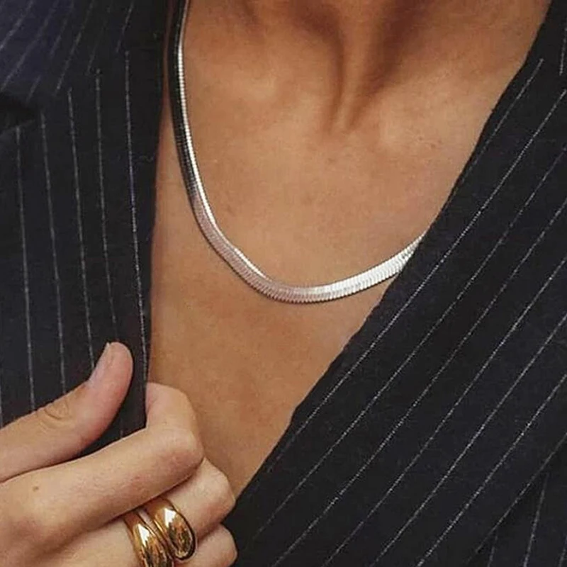 Aihua Punk Schlüsselbein flache Klinge Snake Link Choker Halskette Unisex Gold Silber Farbe Edelstahl Halsketten für Frauen Schmuck – Detail 5