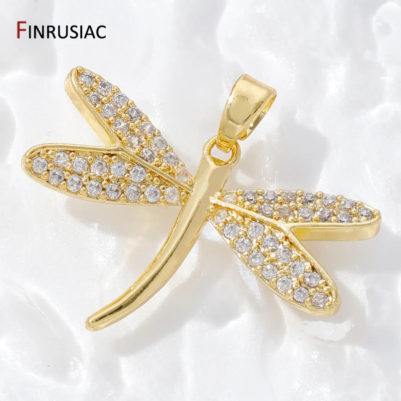 18K Gold Plated Inlaid Zircon Bird/Dragonfly Pendants For Necklace Making,Brass Flower Circle Charms,DIY Jewelry Making Findings