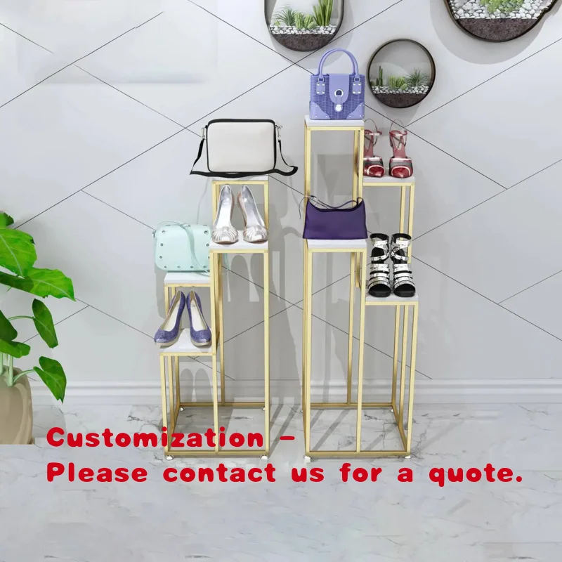 custom.Clothing Display Rack Shopping Mall Window Retail Store Metal Gold Shoes Bag Hat Flower Floor Stand Showcase Display Rack