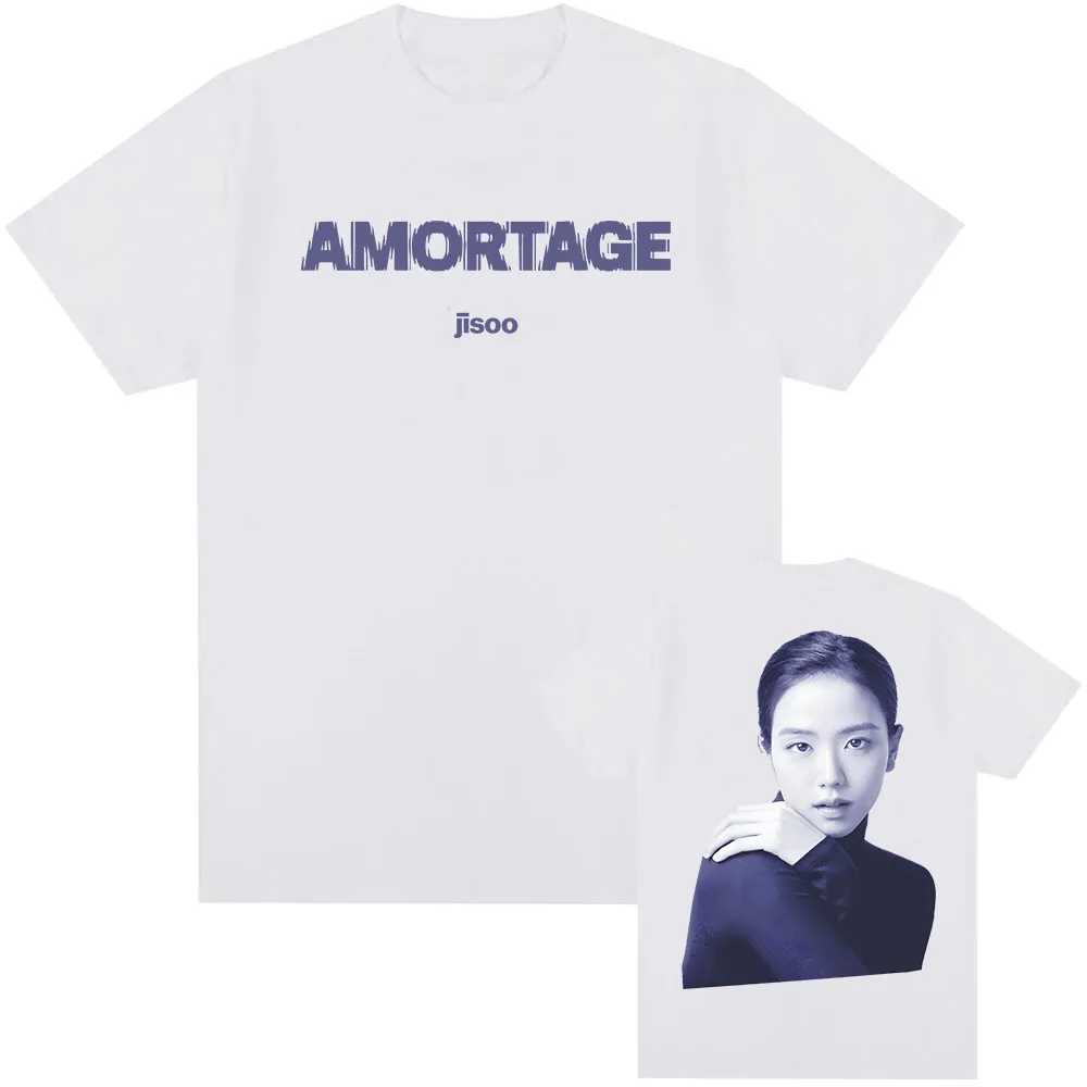 

Мужские летние футболки, корейская певица, футболки с принтом JISOO AMORTAGE, летняя мягкая футболка с короткими рукавами, уличная одежда унисекс, мужская футболка