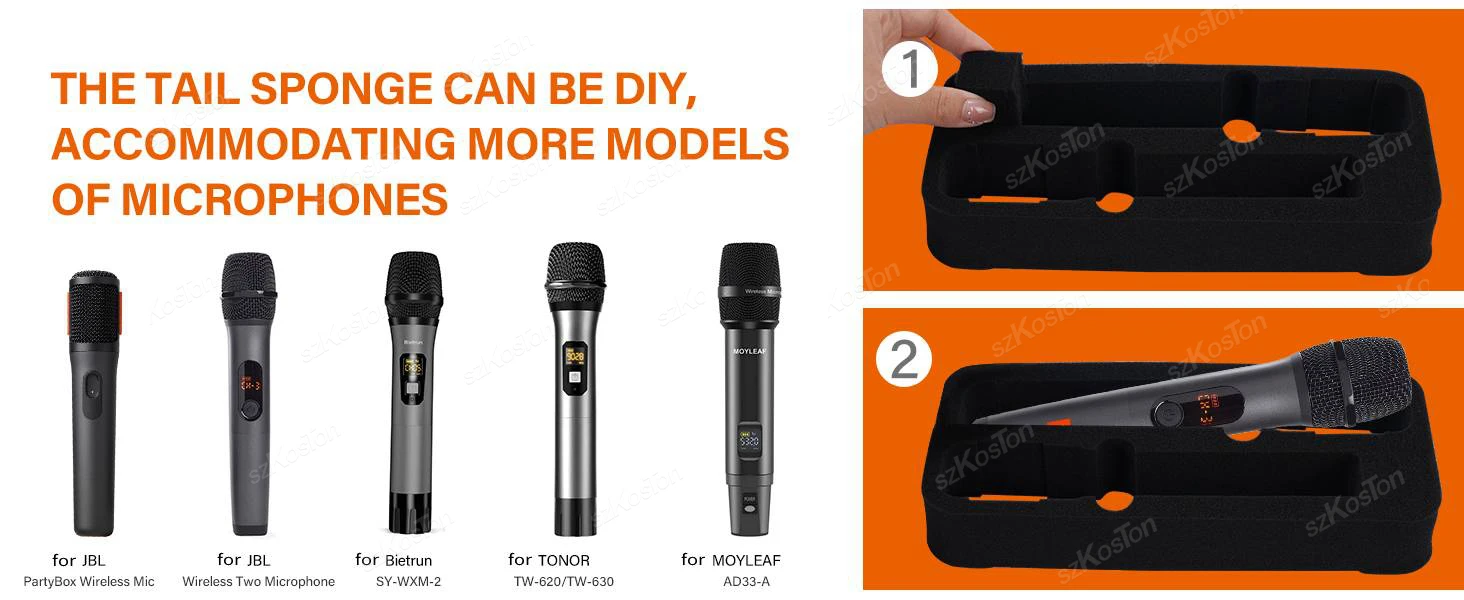 Estuche de Almacenamiento Portátil de Viaje, Ajustable, de Espuma DIY, para Micrófono Inalámbrico, Compatible con JBL 2 