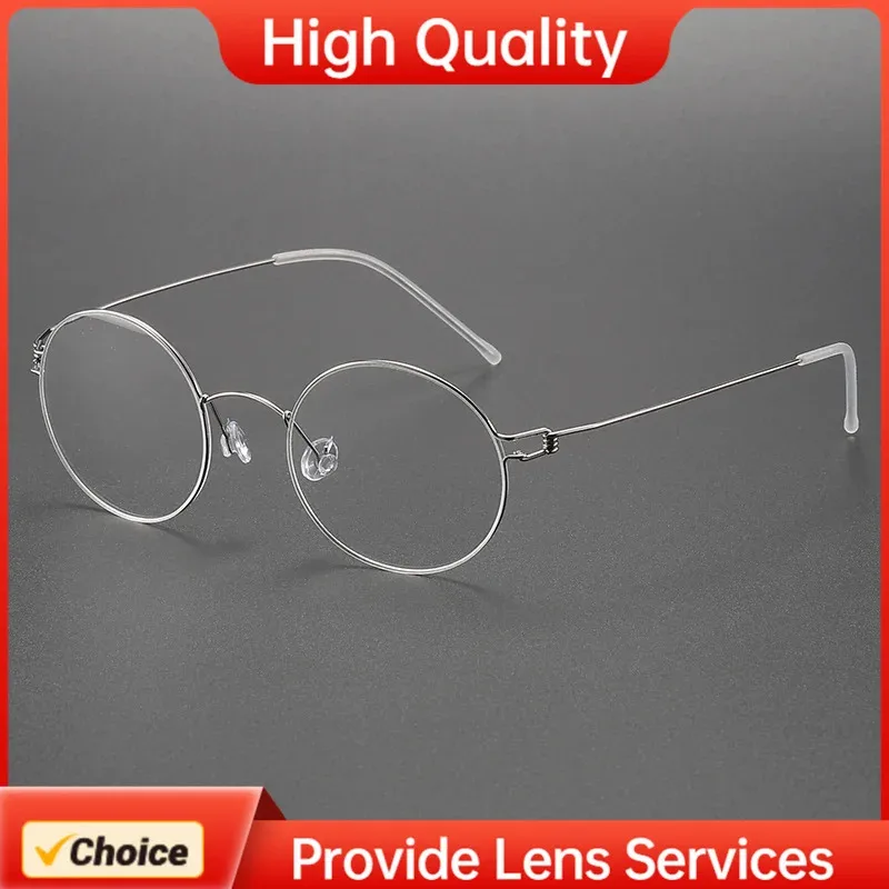Dakota Lindberg-ähnliche Brille, dünne Titan-Retro-Kreisrahmen, für Männer und Frauen, Luftrand-Brille, Lesebrille, runde kreisförmige Brille