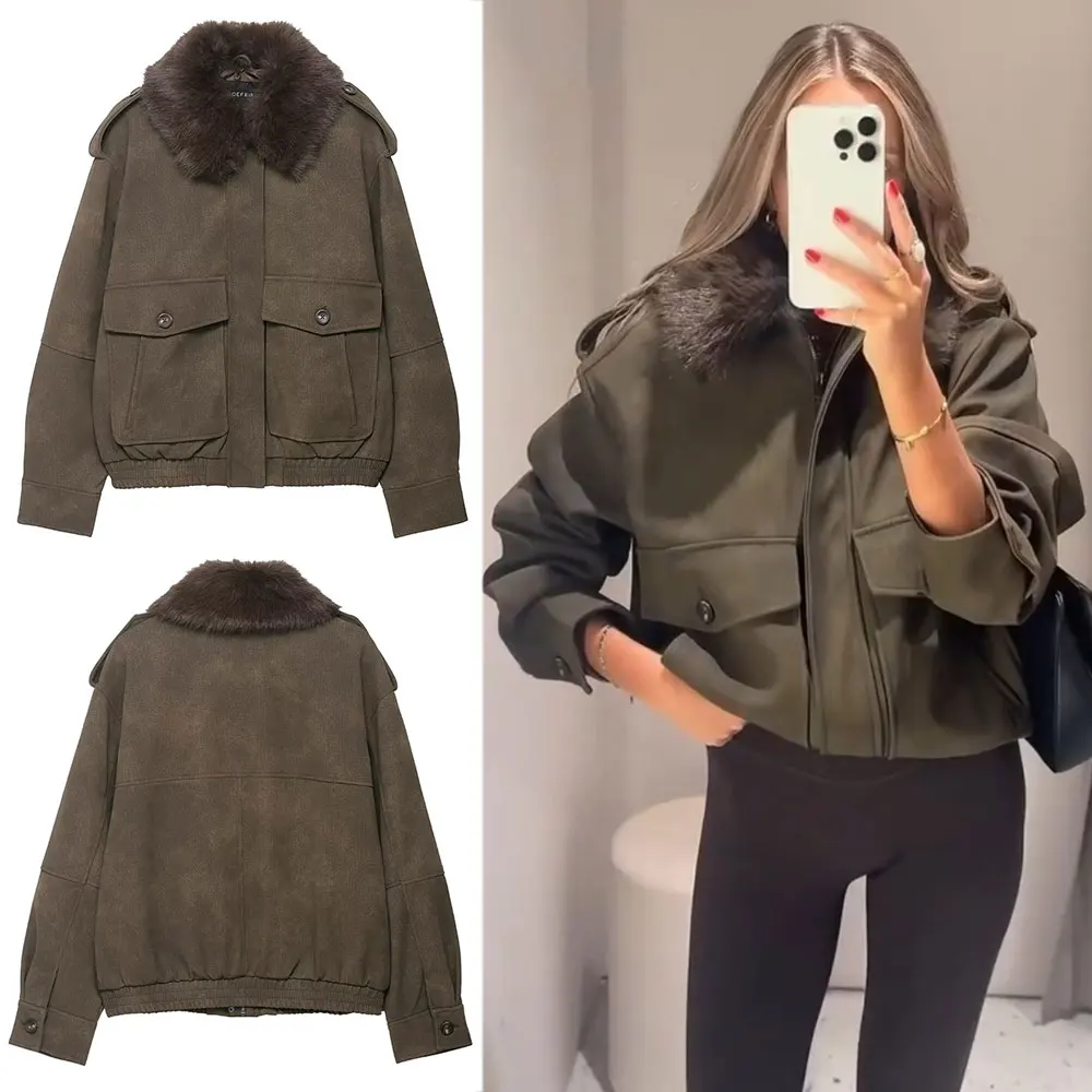 

HH женские модные пальто с лацканами из искусственного меха, винтажные однотонные куртки на молнии с длинными рукавами и карманами, осенне-зимняя повседневная теплая верхняя одежда
