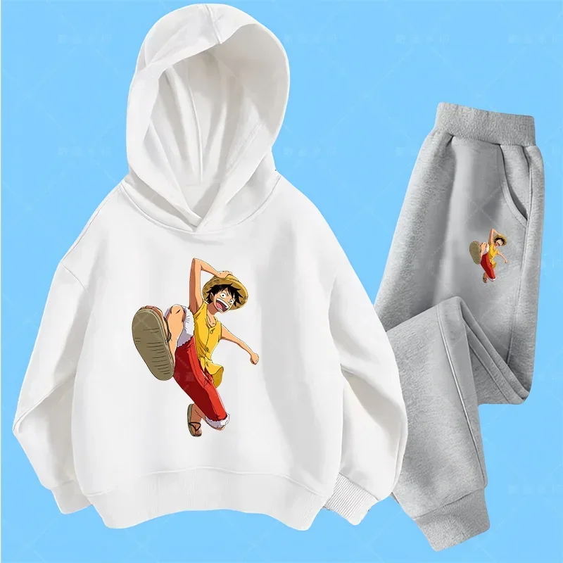 

Boys Football Sports Clothes and Pants Spring Fall Cartoon Print One Piece Hoodie Kids Luffy Hooded Casual Fashion 2 Piece Set