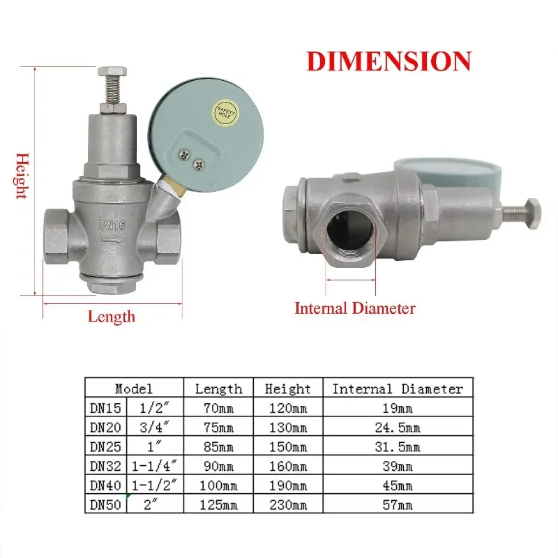 304-ステンレス鋼製減圧弁、圧力計付き-dn15-dn40-水圧調整器リリーフバルブ