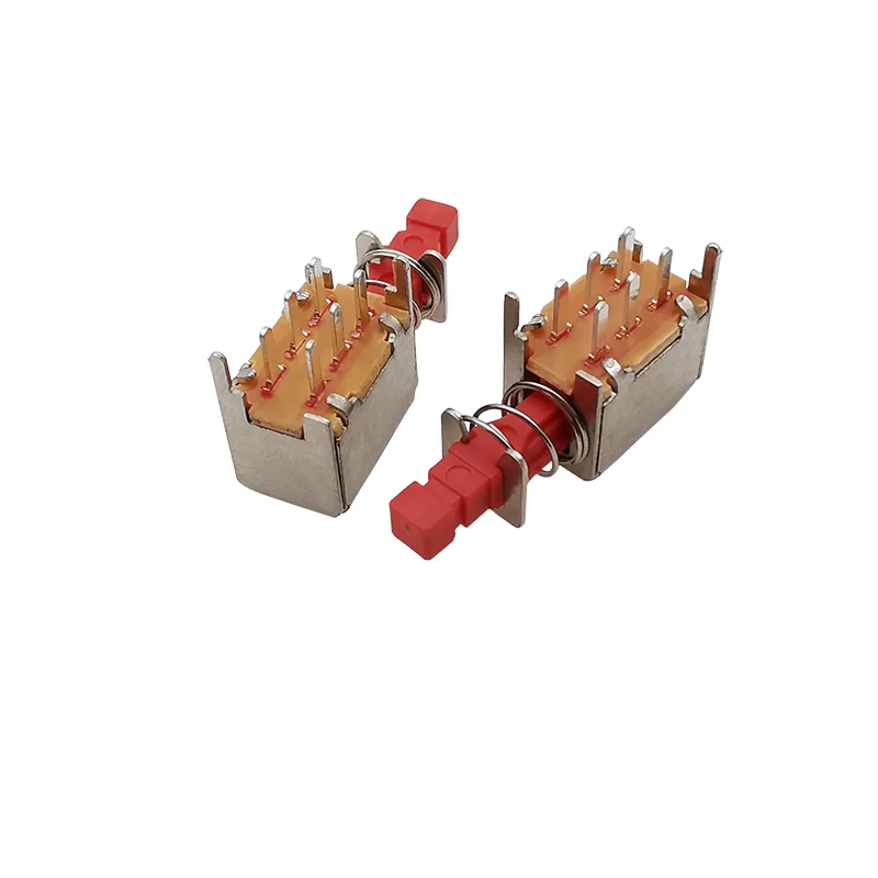 10Pcs A03 PS-22F03 Directly Switch 6 Pins Self-locking Key Power Switches Right Angle PCB Latching Push Button Switch Red Handle