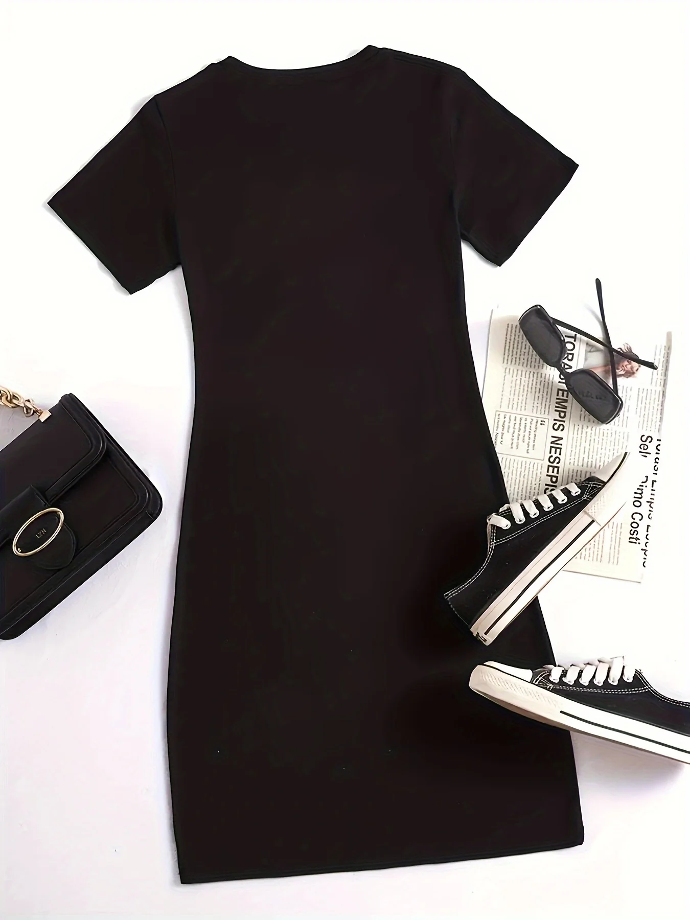 Summer Women's Los Angeles Print Casual Slim Fit Short Sleeve Round Neck T-shirt Mini Dress Short Sleeve Shirt Mini Dresses Roun