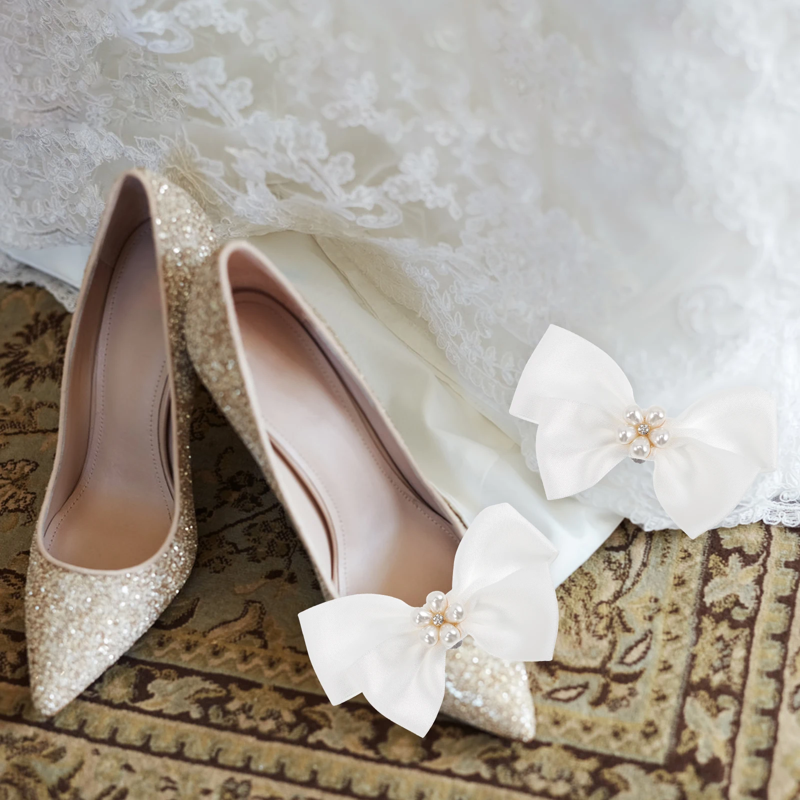 

Bow Shoe Clips Brooches Decorative Metal Lace Pearls Bowknot Women Child Accessories Valentine Christmas Wedding