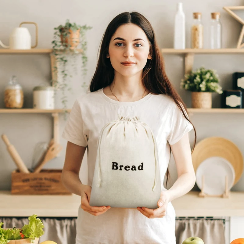 3 PCS Bread Bags Burlap Reusable Drawstring Bread Bags As Shown Linen Handmade Food Storage