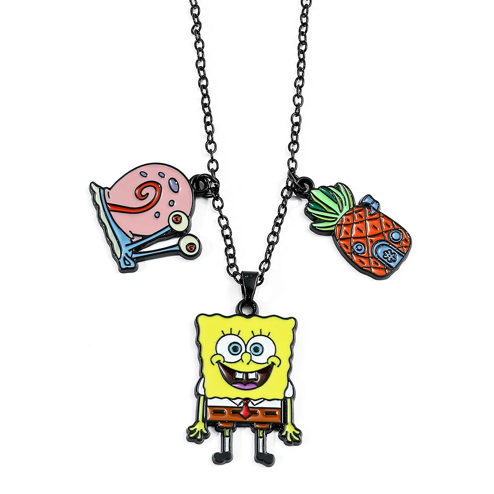 Cute SquarePants Gary the Snail Cartoon Figure Necklace Pineapple House Alloy Pendant Jewelry Accessory for Fans