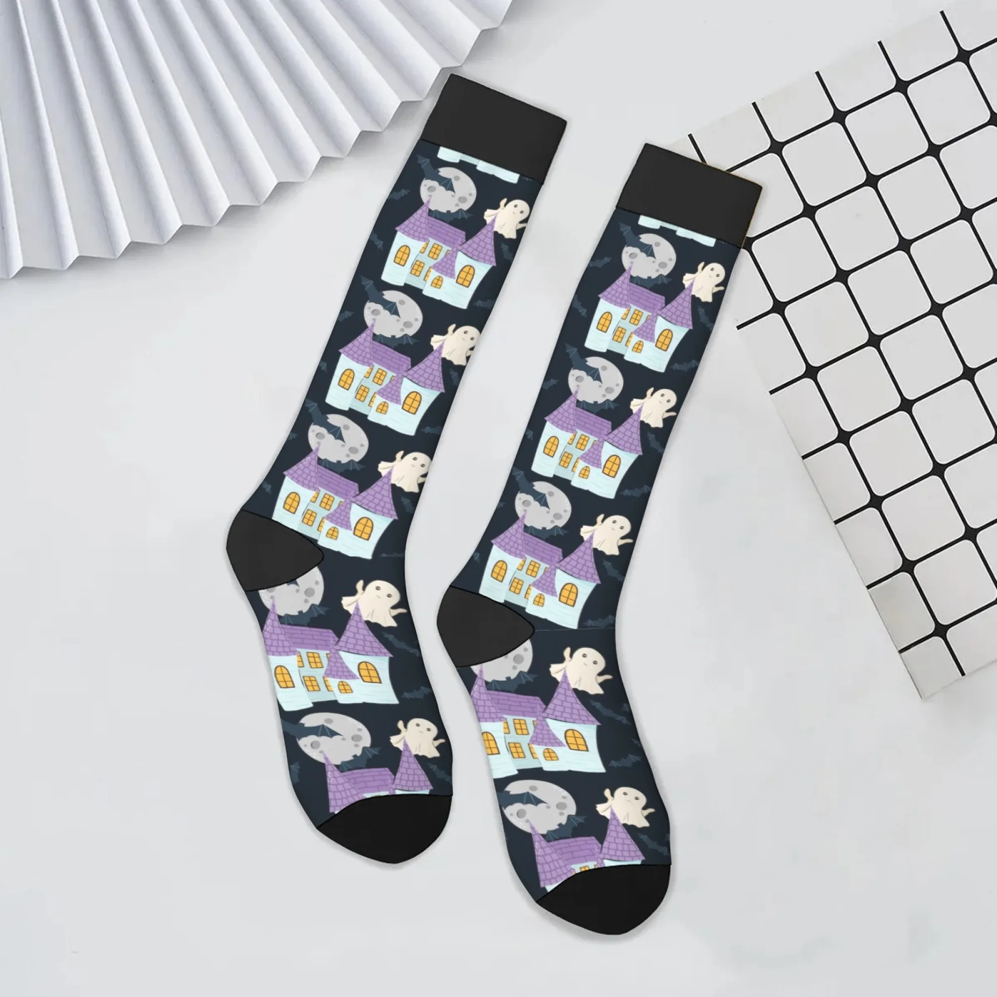 

Sophisticated Halloween Knee-height Socks Vivid Ghost & Haunted House Print Breathable Warm Subtle Color Casual Daily Looks