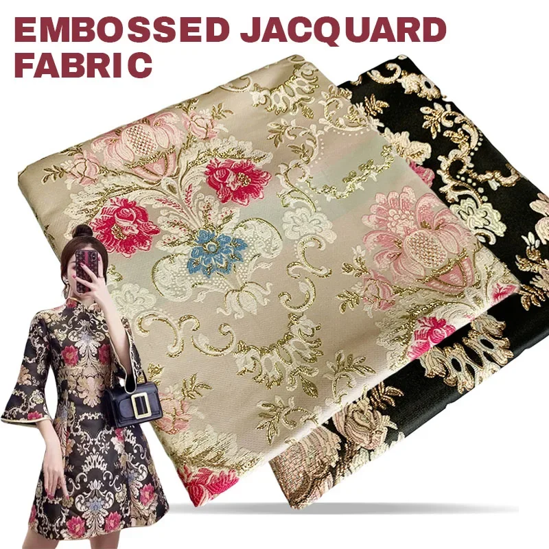 European Style Embossed Jacquard Fabric Luxury Brocade Material for Vintage Cheongsam Palace Wedding Dress DIY Upholstery Craft