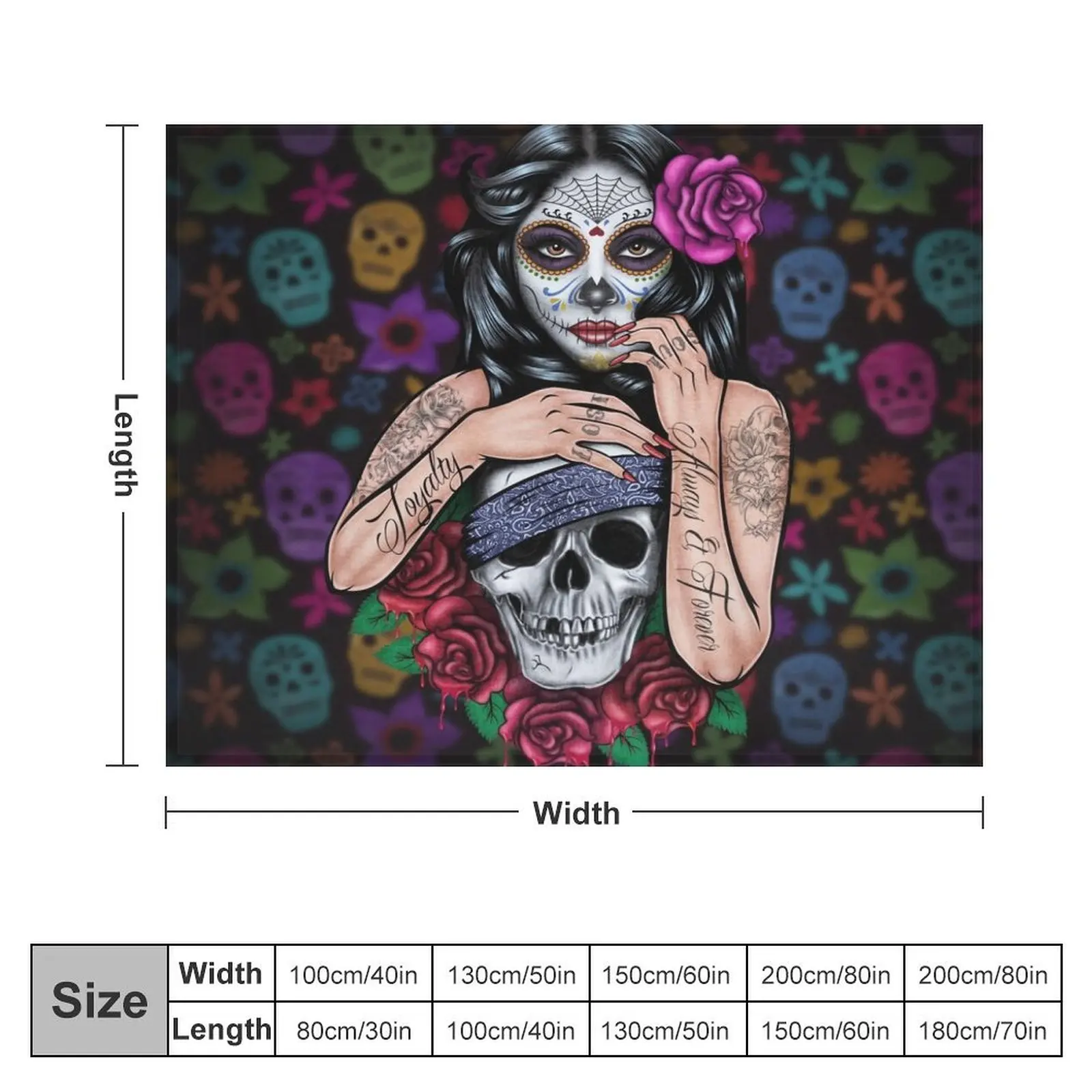 sugar skull floral Tattoo girl day of the dead Throw Blanket Travel Nap Luxury St Blankets