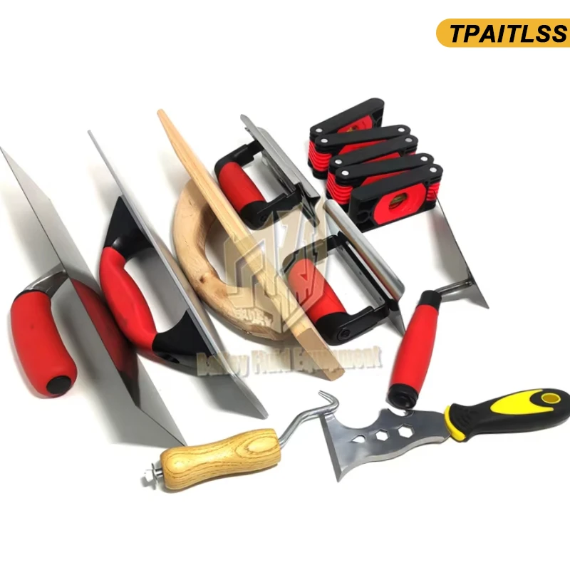 High Quality 10 Piece Masonry Hand Tool Set Including Smoothing Trowel Measuring Trowel Grout Mill Edge Cutter Spirit Level