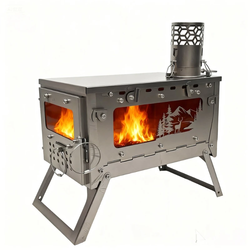

Camping titanium alloy wood tent stove heating stove easy to fold with firewood stove portable s