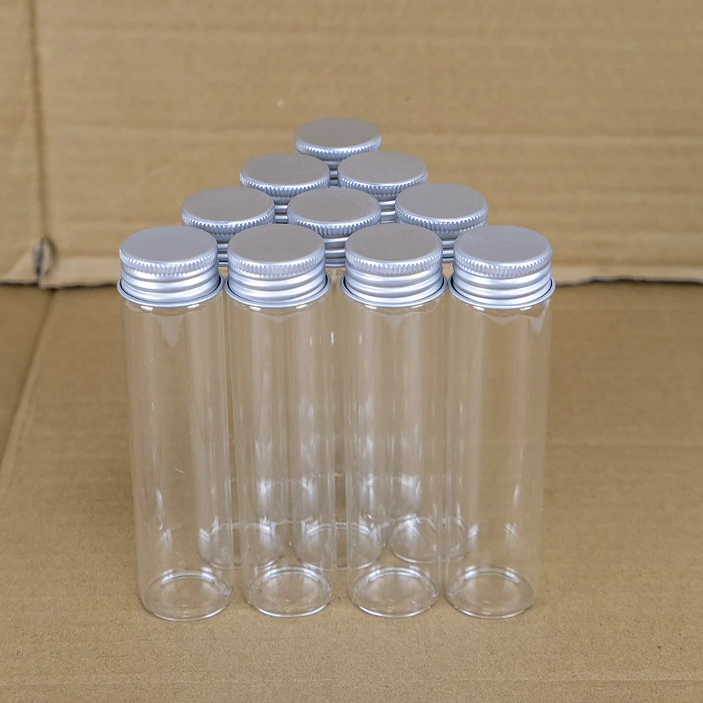 12PCS/Lot 30*120mm 60ml Tiny Glass Bottles Silver Screw Metal Cap Storage Jars Mini Containers Aluminum Clear 60CC Vials