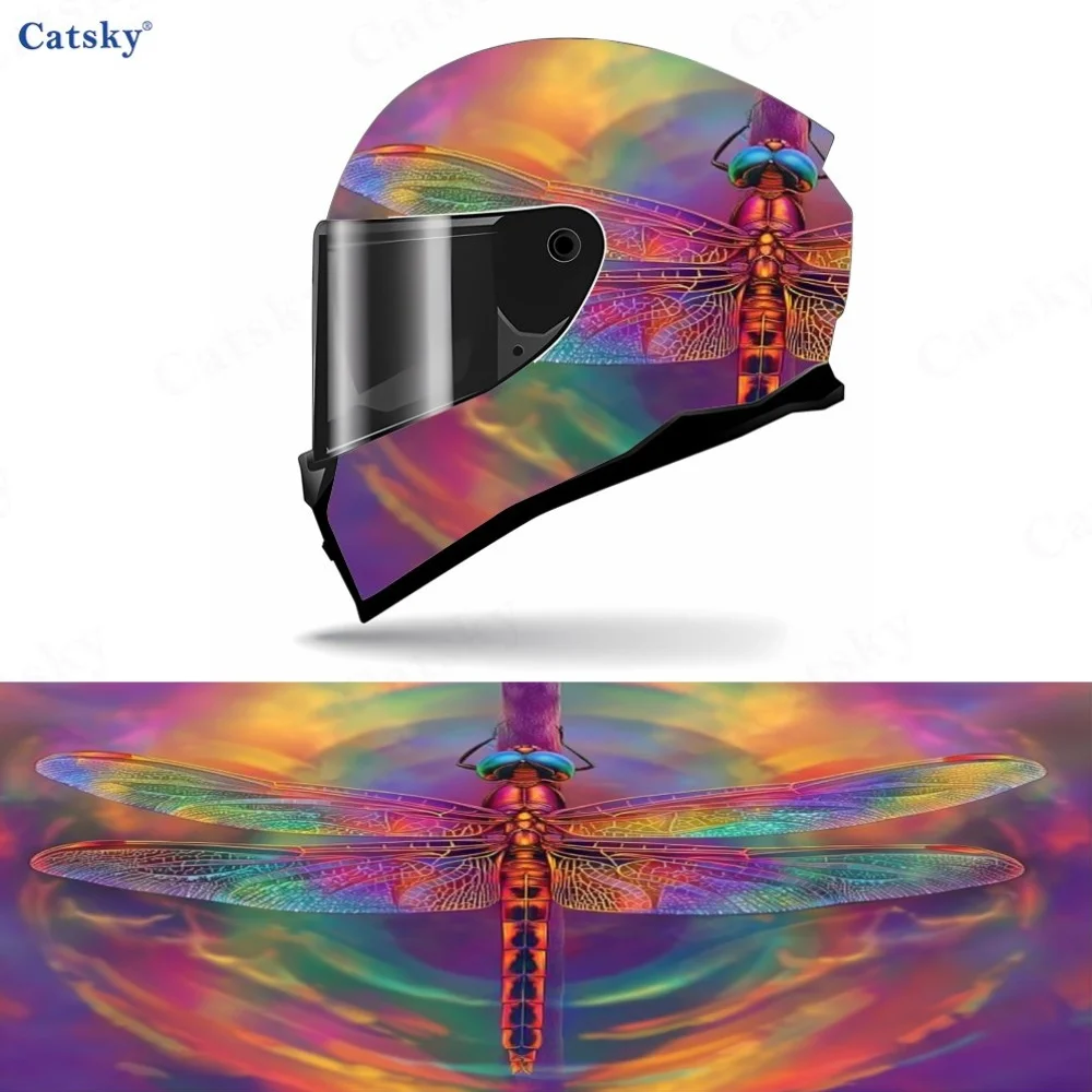 Adesivo para capacete de motocicleta, feito de PVC, com design de libélula colorida, autoadesivo e à prova d'água. Adere firmemente e não se solta, al