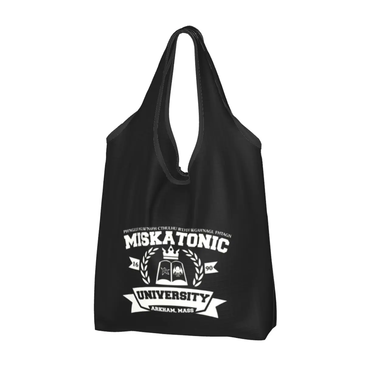 Custom Call Of Cthulhu Miskatonic University Shopping Bags Women Portable Big Capacity Grocery Shopper Tote Bags