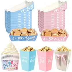 6pcs Pink Blue Popcorn Box Candy Cookies Bow Box Food Tray Ice Cream Cup Birthday Party Baby Shower Gender Reveal Party Decor