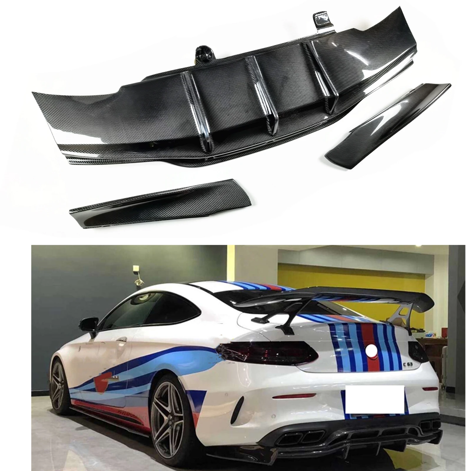 

PSM Style Rear Bumper Diffuser Lip For Mercedes-Benz W205 C63 AMG S Coupe 2 Door 2015-2021 Carbon Fiber Spliter Spoiler Plate