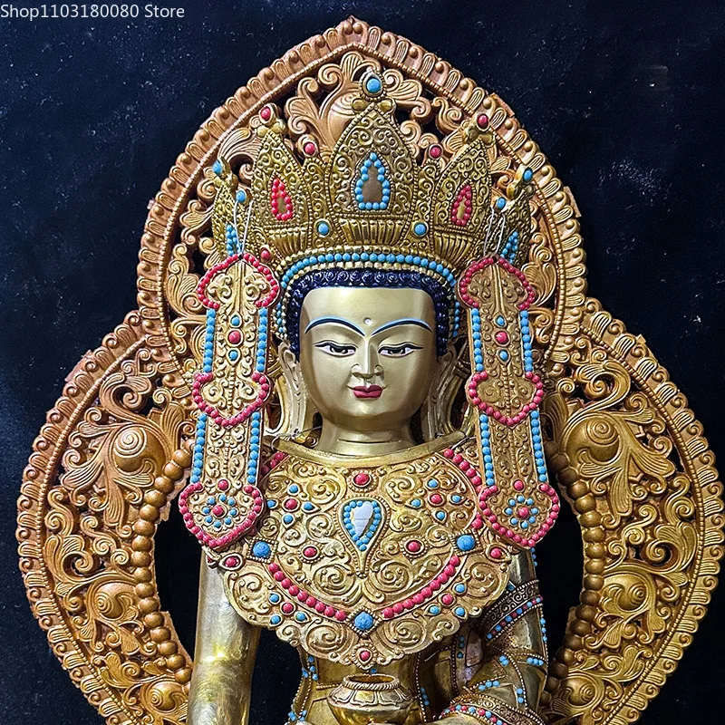 Estatua de Buda Sakyamuni dorada de latón de cobre exquisito, escultura de Nepal, budismo del Tíbet, Jowo, juewo, Rinpoche, 49cm