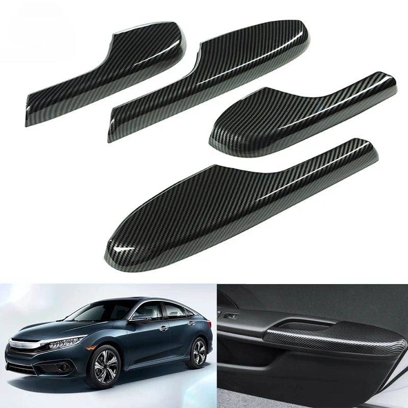 4 шт., черные наклейки из углеродного волокна для внутренней двери Honda Civic 2016, 2017, 2018, 2019, 2020, 2021, автомобильный Стайлинг
