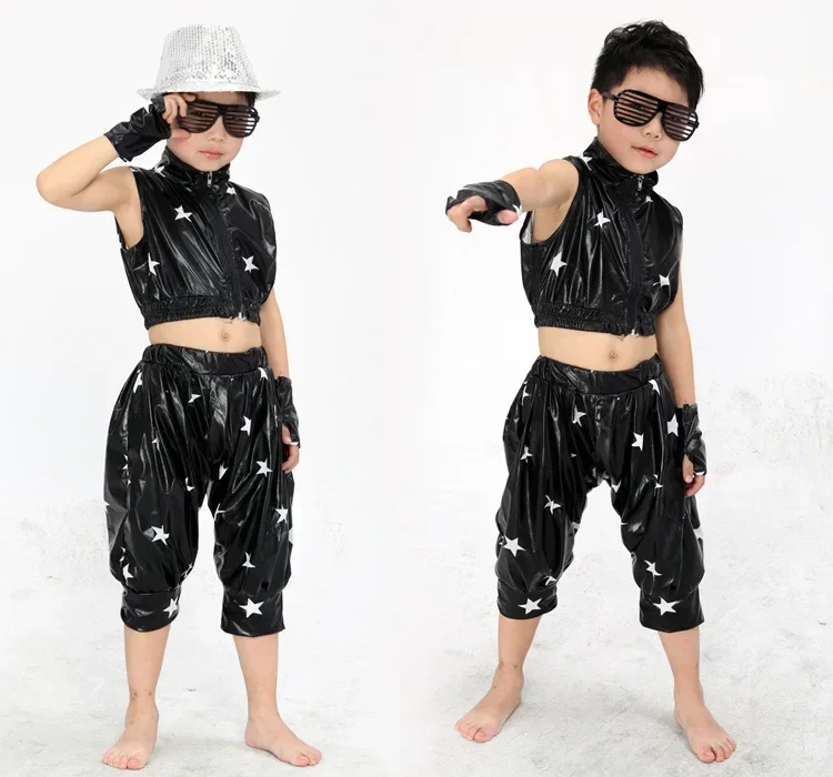 Conjunto de roupas de dança jazz para meninos e meninas, traje de palco infantil, apresentação hip-hop, calças curtas infantis, 2020