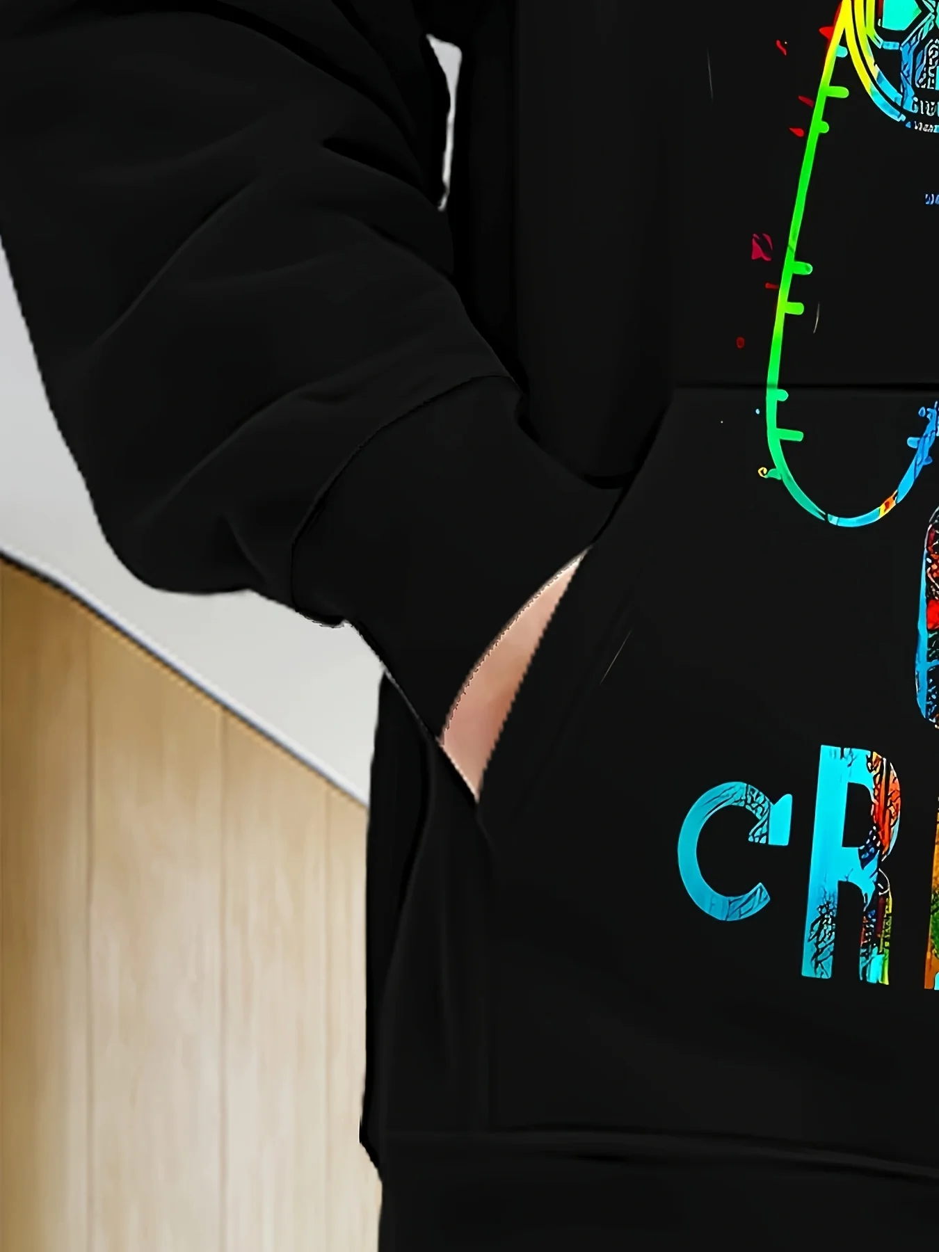 Moletom com capuz gráfico de jogos vibrantes masculino – Design "Xbox Let'S Game Eat", jaqueta preta com zíper e estampa colorida de controlador de jogo, Coz