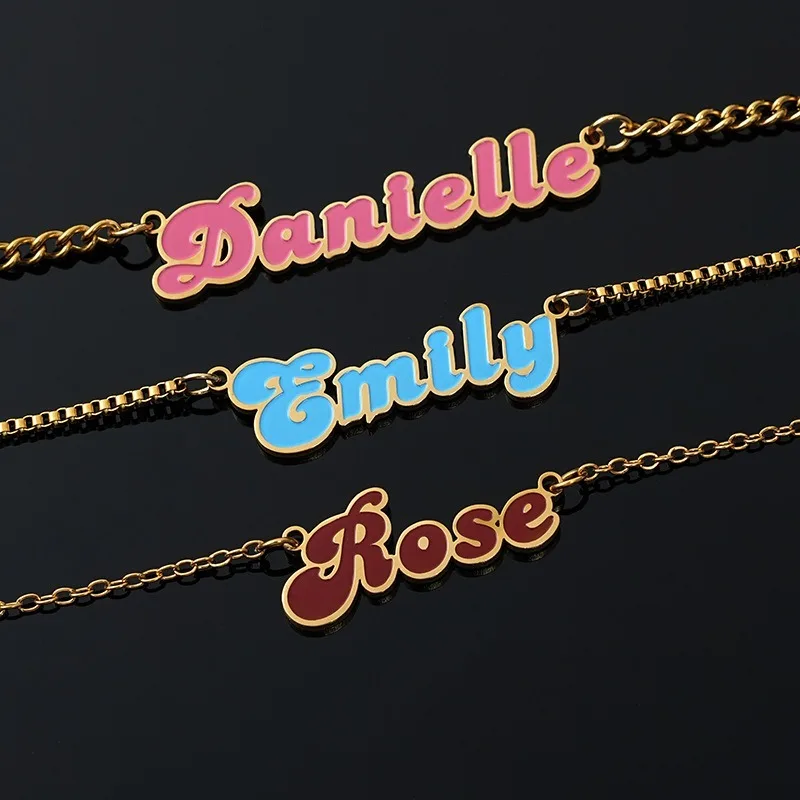 

Custom Stainless Steel Name Necklace Oil Droplet Process Personalized Letter Pendant Chain, Y2k Kawaii Customized Jewelry