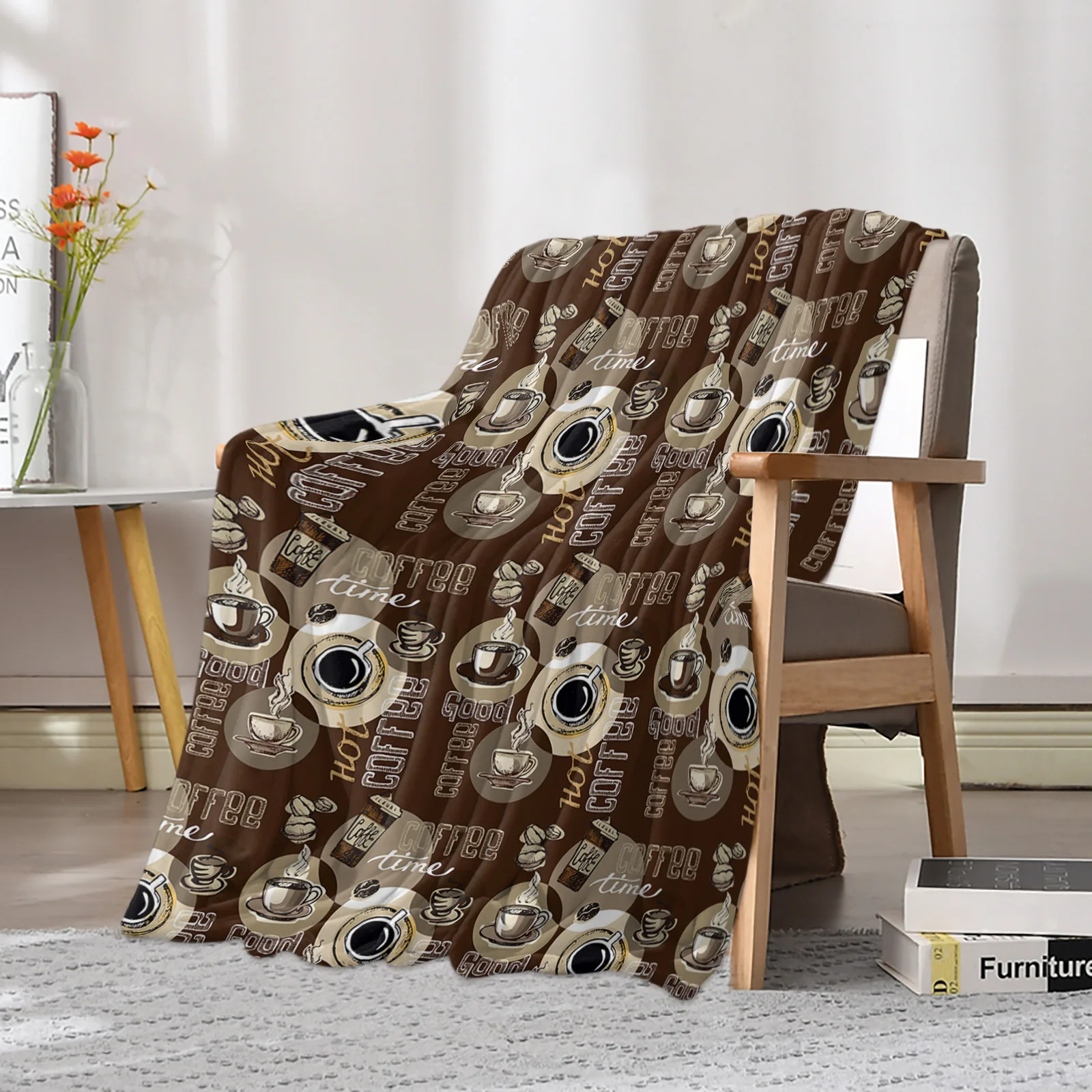 Coffee Coffee Beans Coffee Cup Printed Throw Blanket Flannel Fleece Blankets Soft Throws for Sofa Couch Bed Bedroom Bedspread