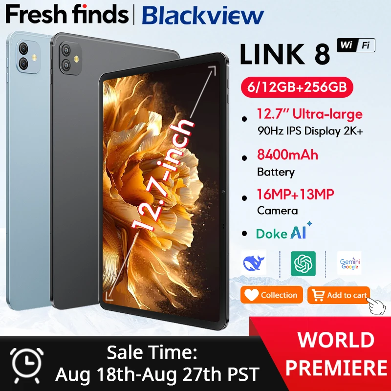 【Мировая премьера】Планшет Blackview Link 8, 12,7-дюймовый дисплей 2k + 90 Гц Helio G100, 8400 мАч, Android 15 Widevine L1, четырехколонка 【Мировая премьера】Планшет Blackview Link 8, 12,7-дюймовый дисплей 2k + 90 Гц Helio G100, 8400 мАч, Android 15 Widevine L1, четырехколонка